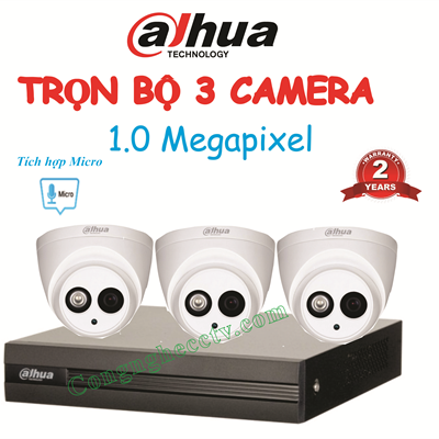 TRỌN BỘ 3 CAMERA  HAC-HDW1100EMP-A 1.0 MEGAPIXEL